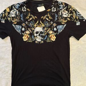 Zara Man Tshirt Skull Floral Black Size S Copy
